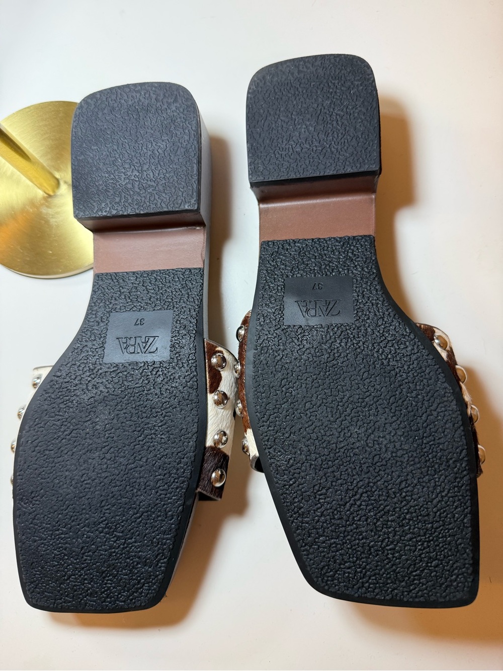 Zara Cow Print Faux Fur Leather Sandals - Picture 6 of 7